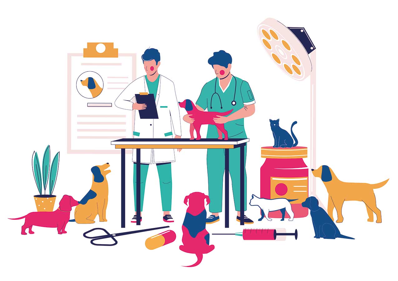 Pets on research table